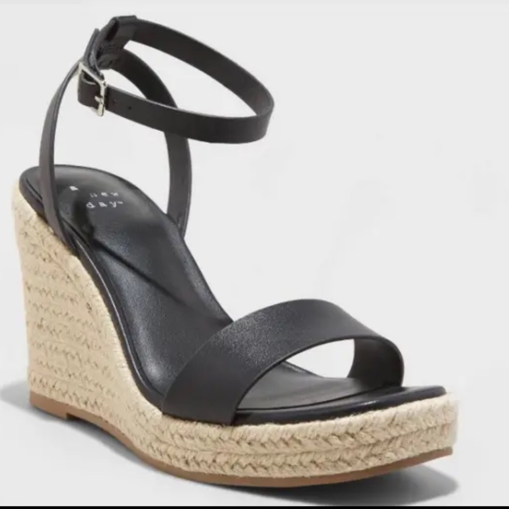 A New Day women’s Tina black wedge woven high heel shoes size 8